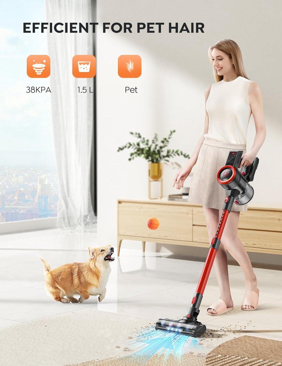 Aspirateur Balai Sans Fil, 38Kpa-450W Aspirateur Sans Fil Intelligent