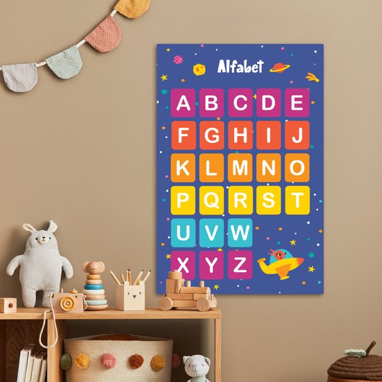 Tableau toile 40x60 cm - Décoration murale chambre enfant Alphabet - Éducatif - Apprentissage des lettres pour enfants - Espace - Décoration murale chambre bébé - Décoration chambre garçon et fille - Accessoires Bébé - Peintures