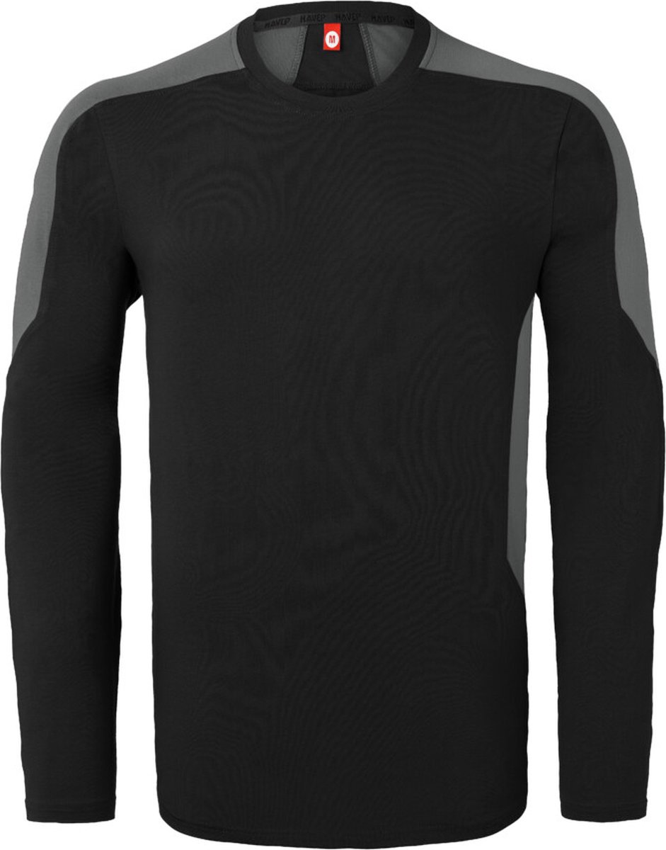 HAVEP T-shirt lange mouw Bicolor 10073 - Zwart/Charcoal - S
