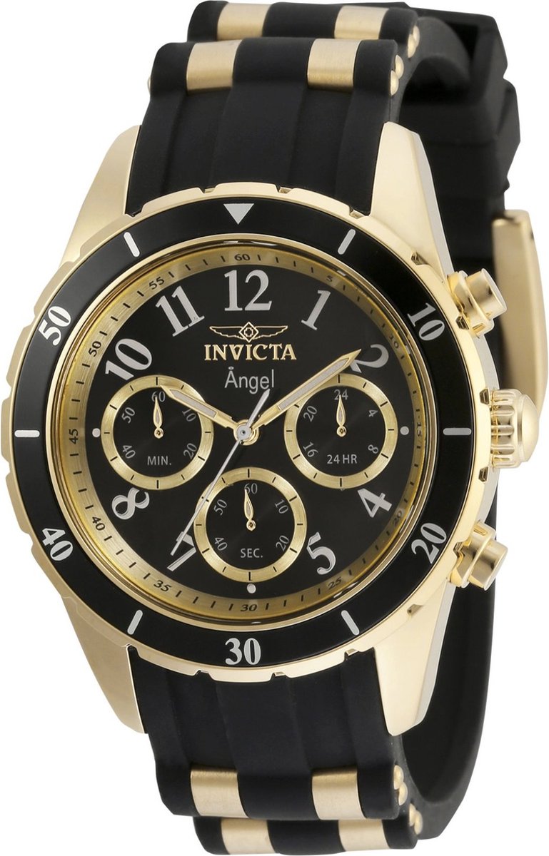 Invicta Angel 35589 Dames Horloge - Waterdicht - Analoog - Quartz Uurwerk - Roestvrij Staal met zwarte Wijzerplaat - 40mm