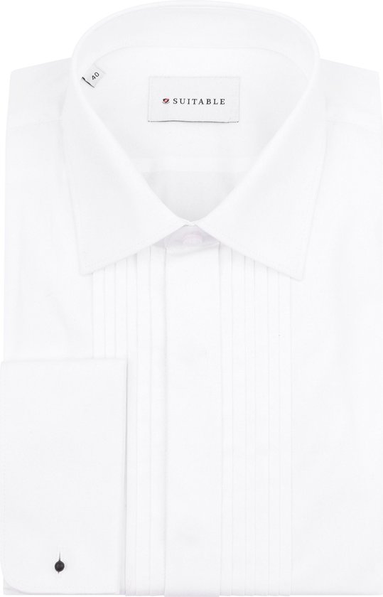 Suitable - Smoking Overhemd Plisse Wit - Heren - Maat 44 - Regular-fit