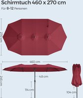 Dubbele parasol 460 x 270 cm, extra grote XL parasol, tuinparasol, UV-bescherming tot UPF 50+, terrasparasol, met slinger, tuin, balkon, buiten, zonder standaard - wijnrood - SONGMICS - GPU036R01