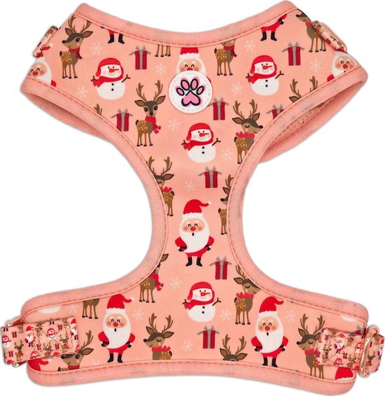Kerst Hondentuigje - Zacht Tuigje / Honden Harnas - Roze - Kerstman - Sneeuwman - Cuddly Christmas - Paw My God! - Maat M