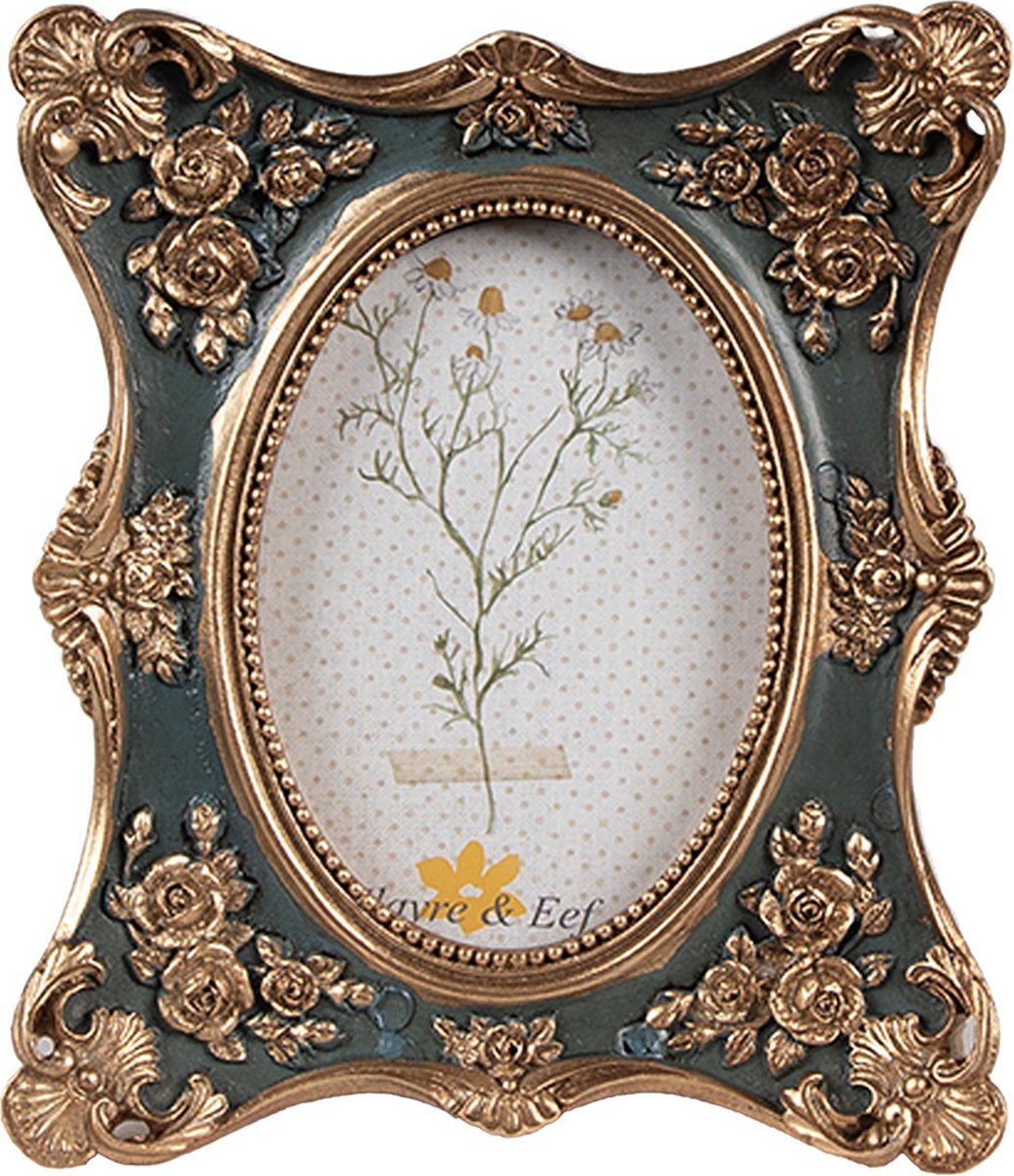 Clayre & Eef Fotolijst 6x9 cm Goudkleurig Groen Polyresin