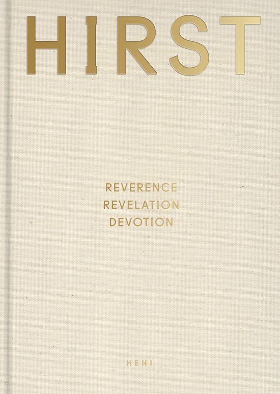 Boek met de titel HIRST in gouden letters, met de tekst REVERENCE REVELATION DEVOTION eronder.