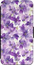 Casimoda® bookcase - Geschikt voor iPhone 15 Pro - Hoesje met pasjeshouder - Floral Violet - Paars - Kunstleer