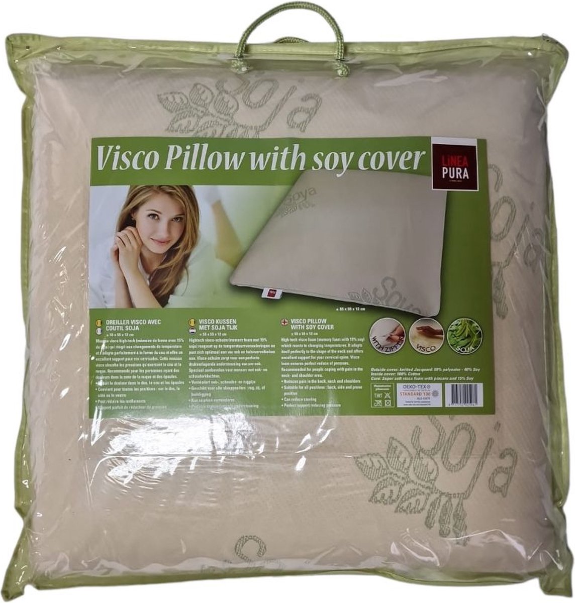 Zydante Hoofdkussen 55x55x12cm - Linea Pura - Visco Soja De Luxe - - Wit