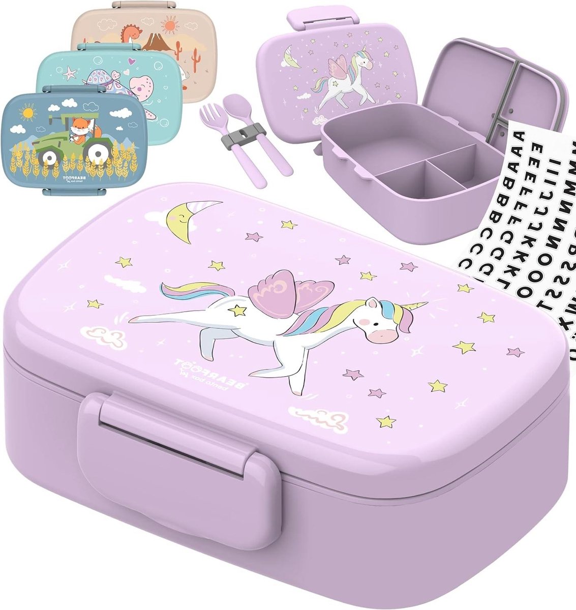 Lunch Box with Compartments for Kids - BPA Free, Leak-Proof - Unicorn Theme