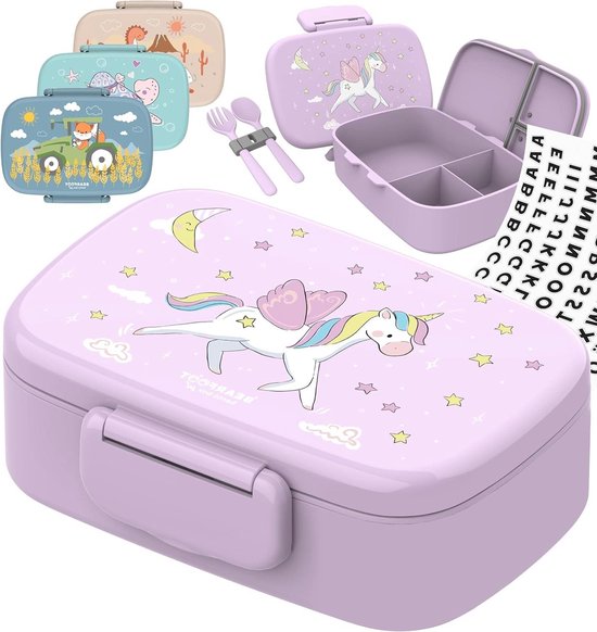 Lunch Box Enfant Inox Compartimentée Verte Motifs Cartoon - Gadgets De