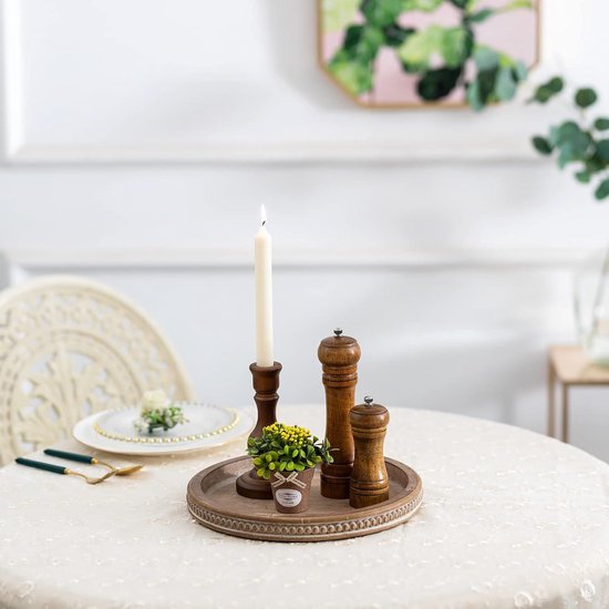 Hanobe Rond houten decoratief dienblad: Boho salontafel dienblad boerderij rustiek bruin middelpunt decor houten dienbladen cirkel lade voor aanrecht Boheemse Ottomaanse dienblad voor thuis