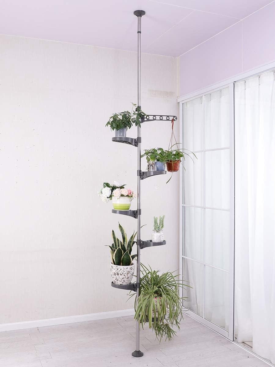 BAOYOUNI Telescopische Bloemenplank 7 Niveaus Plantenstandaard Binnen Metaal Plantenrek Bloempothouder Bloementrap Hoogte Verstelbare 230-290cm, voor Hoek Woonkamer Slaapkamer Balkon Kantoor - Ivoor
