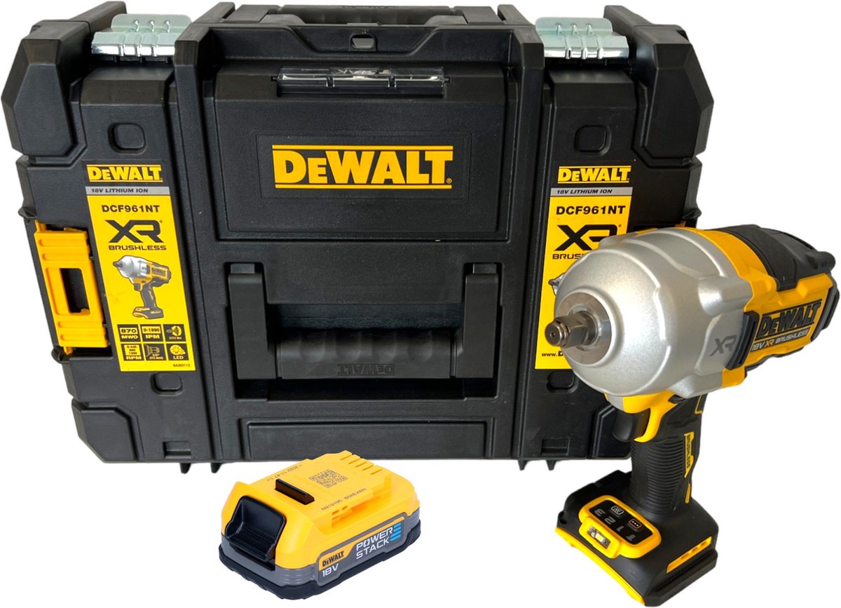 DeWalt DCF 961 NT accu-slagmoersleutel 18 V 1632 Nm 1/2" borstelloos + 1x Powerstack-accu 1,7 Ah + TSTAK - zonder oplader