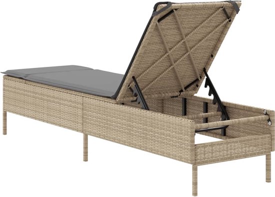 vidaXL - Chaise longue - avec - kussen - poly - rotin - beige