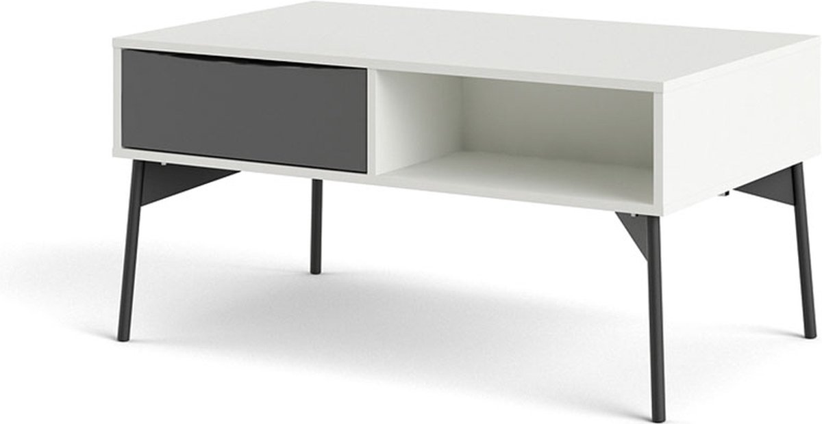 Elly salontafel 1 lade, 3 planken mat wit, grijs.