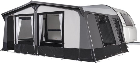 Foto: Campout voortent nova 300 zonneluifel zonwering caravan schroefloze bevestiging inclusief tochtstrook wielflap tentharingen ladderspanners en opbergtas ykk ritsen naadloos dak omloopmaat 926 950 cm lichtgrijs