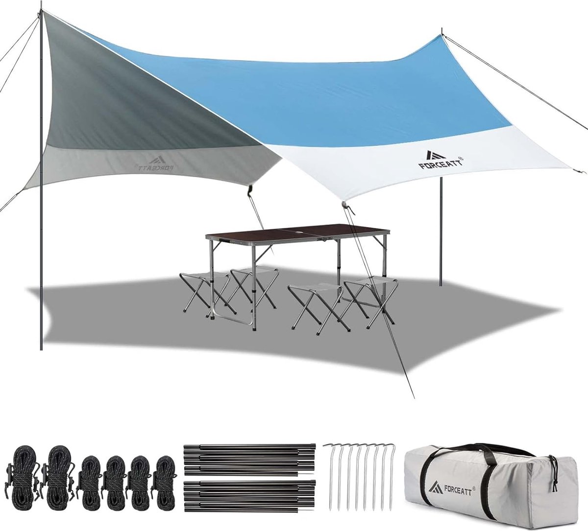 Bol.com Tentzeil, 3,7 x 4,3 m, ultralicht, met 6 omsnoeringspunten, waterdicht, kan met tent en hangmat worden gebruikt voor kam... aanbieding