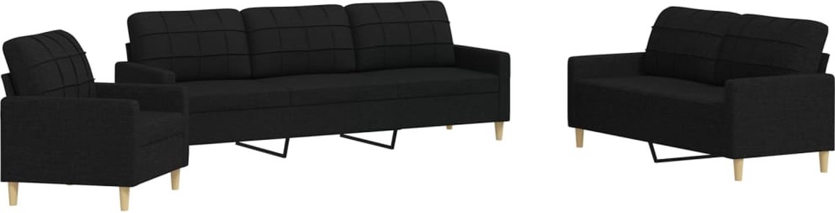 vidaXL - 3-delige - Loungeset - stof - zwart