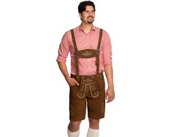 Oktoberfest Lederhose Flachau met Bretels Kort 100% Echt leder Oktoberfest Heren Carnavalskleding Heren Lederhosen Man - Leer - Donkerbruin - L