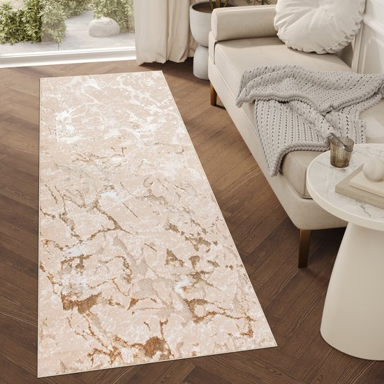 Tapiso Crystal Runner Tapis Tapis Beige à Poils Courts Taille - 80x100