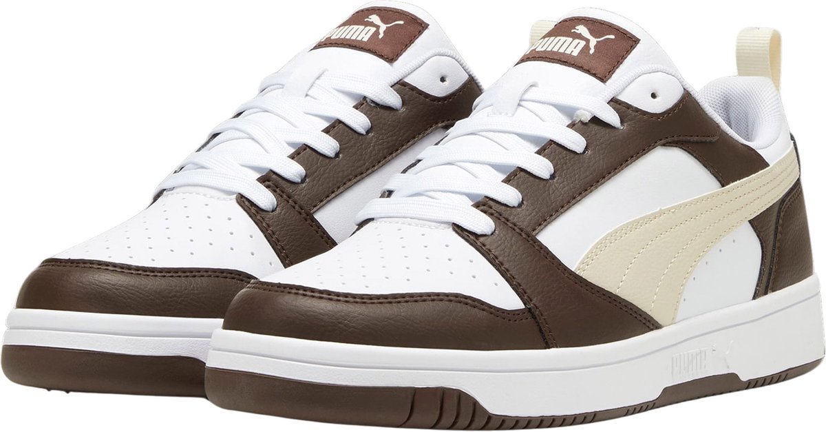 Puma Rebound v6 Low donkerbruin - wit - crème
