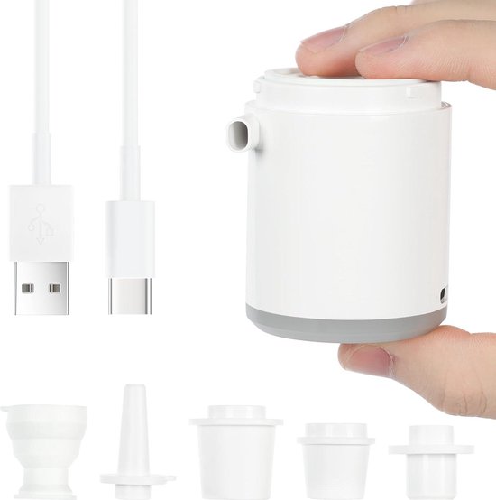 Allecto - Draagbare luchtpomp - Elektrische luchtpomp - USB-oplaadbare batterij - Mini-luchtpomp - Luchtbed - 5 spuitmonden van Merkloos — afbeelding 2