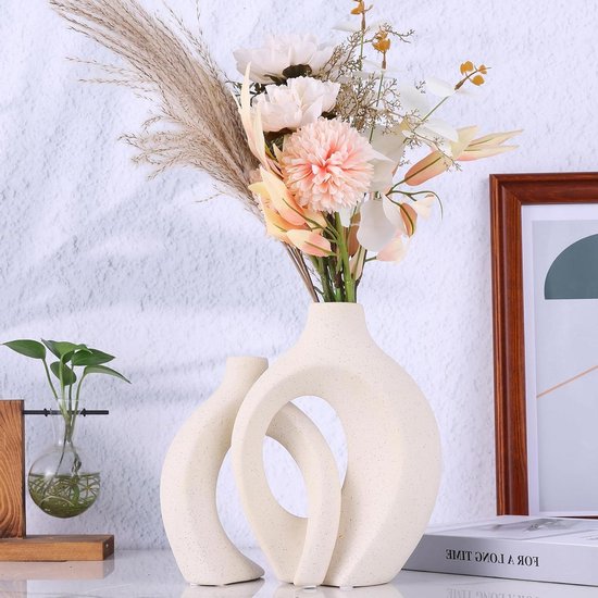 CEMABT Witte keramische vaas, set van 4 unieke bloemenvazen
