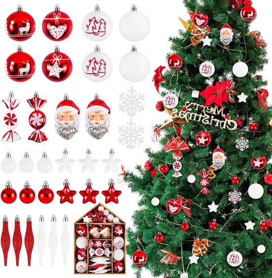Kerstballen Set Kerstboom Decoratie Bal 70-delige Kerstbalornamentset Plastic Onbreekbaar Kerstboom Hangende Decoraties Voor Thuisfeestdecor Kerstballen Kerstboomballen (Color : C