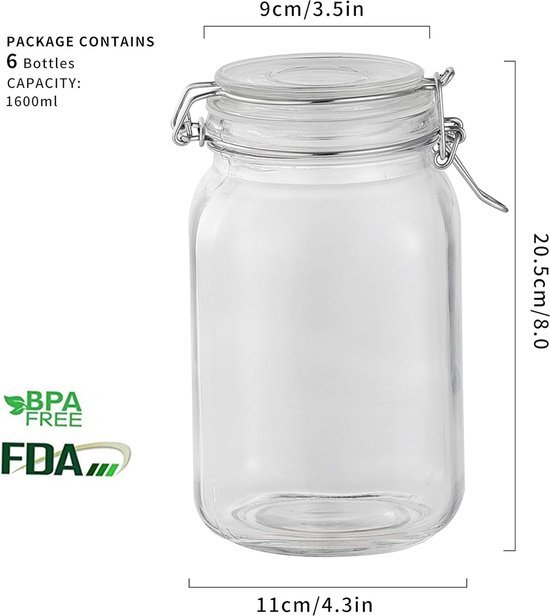 Praknu 6 Bocaux en Verre Hermétiques de 500ml - Avec Étiquettes