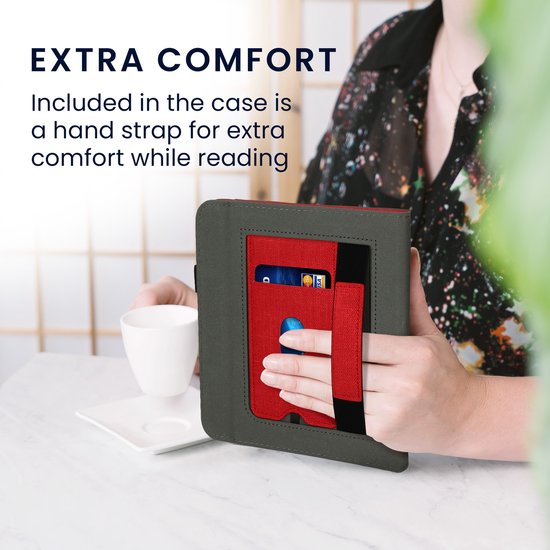 kwmobile flip cover voor e-reader - geschikt voor Kobo Libra Colour - Van imitatieleer en -suède - In rood / donkergrijs van Merkloos — afbeelding 2