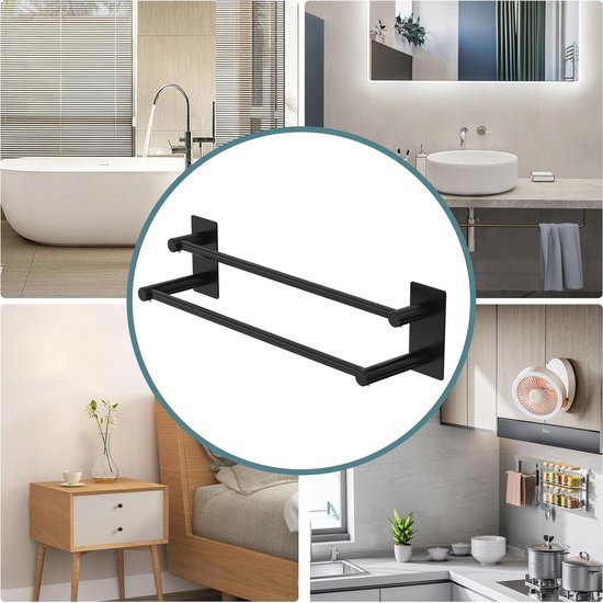 Porte-Serviettes Adhésif 25cm - Acier Inoxydable Sans Perçage - Salle De Bain/Cuisine