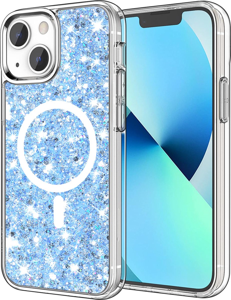 Techsuit Sparkly Glitter Back Cover hoesje met MagSafe voor Apple iPhone 13 - Blauw