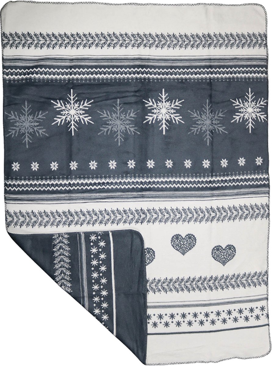 plaid sneeuw harten grijs 130x180cm*