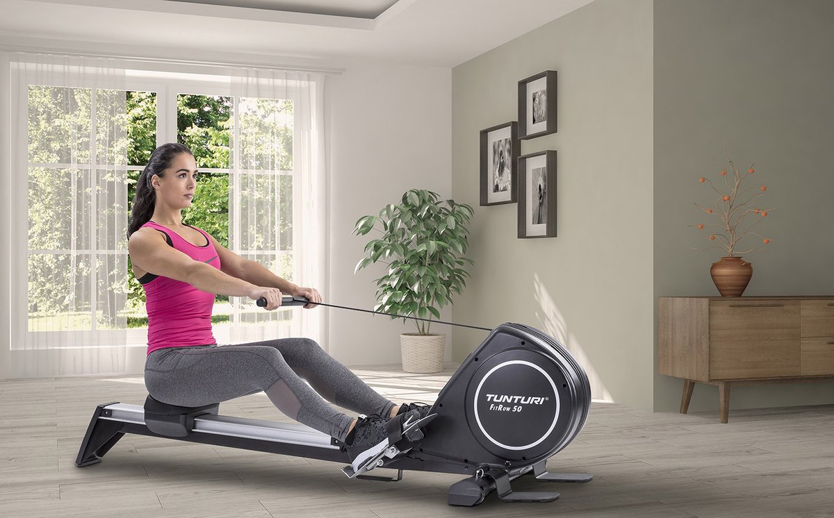 Afbeelding 3 van Tunturi Fitrow 50 Roeitrainer - Roeimachine Fitness - Inklapbaar roeiapparaat - 16 Weerstandsniveaus - Luchtweerstand