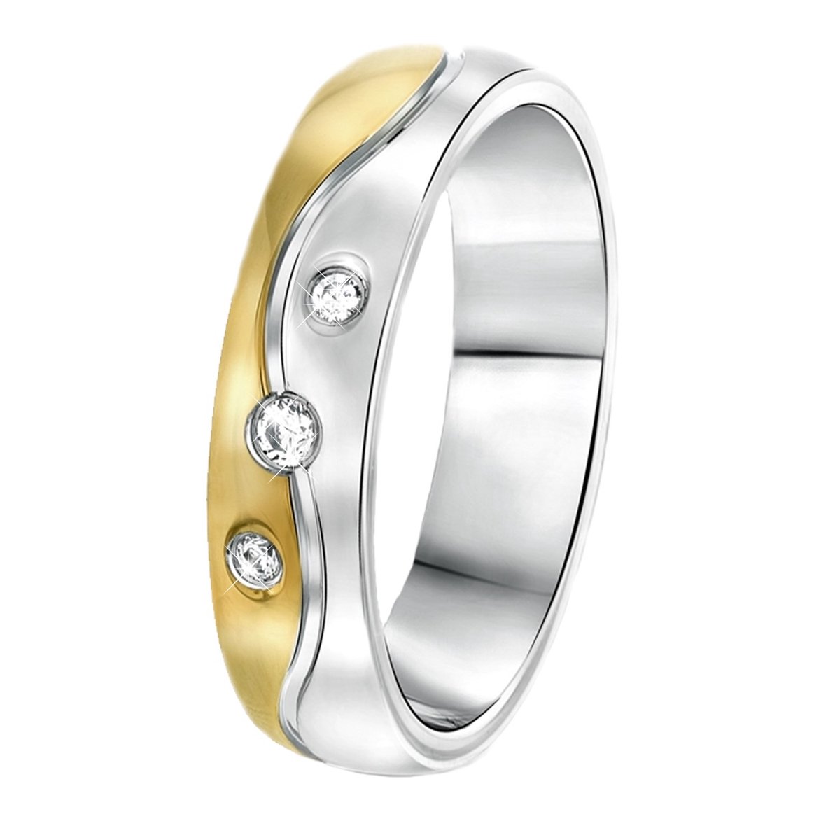 Lucardi Dames Vriendschapsring Valletta zirkonia - Ring - Cadeau - Staal - Zilver- en Goudkleurig