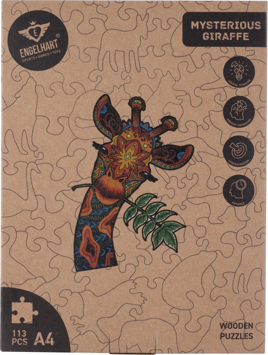 Houten Puzzel Giraf – 113 Unieke Puzzelstukjes – A4 Formaat Houten Legpuzzel – Dieren Puzzelspel – Educatief Denkspel – Inclusief Opbergetui – Engelhart — afbeelding 13
