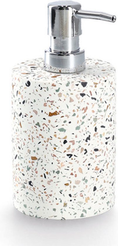 Pompe/distributeur de savon Zeller Luxe - blanc - Design Terrazzo - céramique - 16 x 8 cm - 250 ml - salle de bain