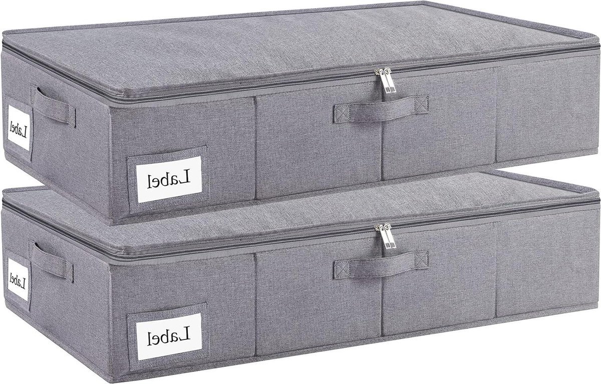 Opbergcontainers voor onder bed - 2 stuks - met handgrepen en rits - 60x30x15 cm - grijs