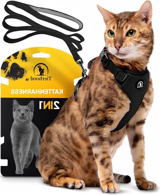Een harnas en riem set voor katten - Escape Proof Reflecterende
