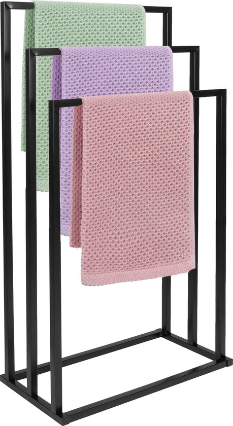 Springos Porte-serviettes - Salle de bain - Porte-serviettes - Porte-serviettes - 3 Bras - Métal - Zwart