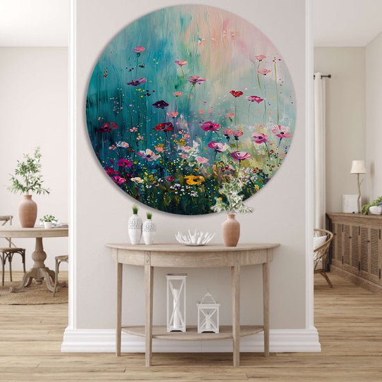 Plaque murale Fleurs - Panneau mural nature - Décoration murale murale ronde Papillons - Décoration salon industriel - Cercle mural - Wall art wall circle forex 90x90 cm