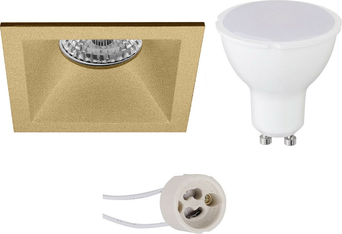 LED Spot Set - Proma Pollon Pro - GU10 Fitting - Inbouw Vierkant - Mat Goud - 4W - Warm Wit 3000K - Verdiept - 82mm