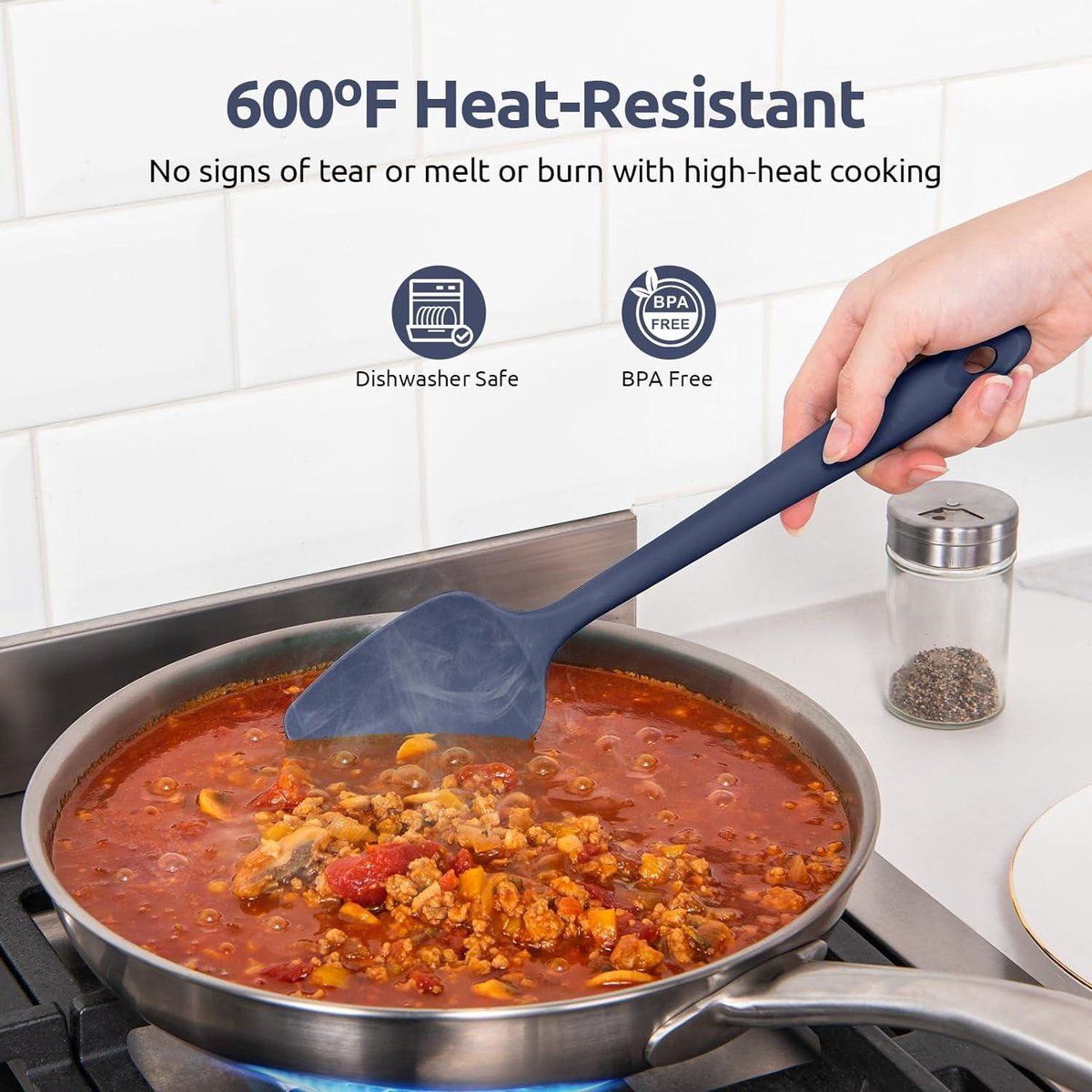 Siliconen Lepel Spatel Set van 3: U-Taste 315℃ Hittebestendige BPA-vrije flexibele rubberen schraper, Koken Bakken Schrapen Mengen Keukengerei voor Non Stick Pan/Wok (Wintertaling