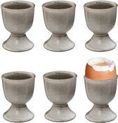 Bellatio Design Eierdopjes Glaze - set van 6x - keramiek - taupe - 5x7 cm - voor ontbijt/brunch/pasen