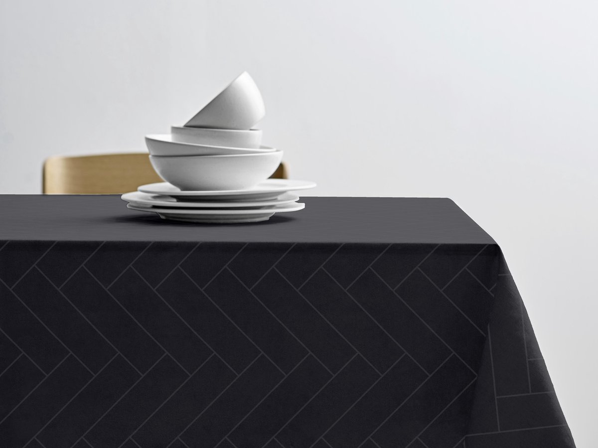 Södahl Tiles Damast tafelkleed - 220 x 370 cm - 100% katoen damastweving - rechthoekig - tafellaken met klassieke visgraatpatronen - ash