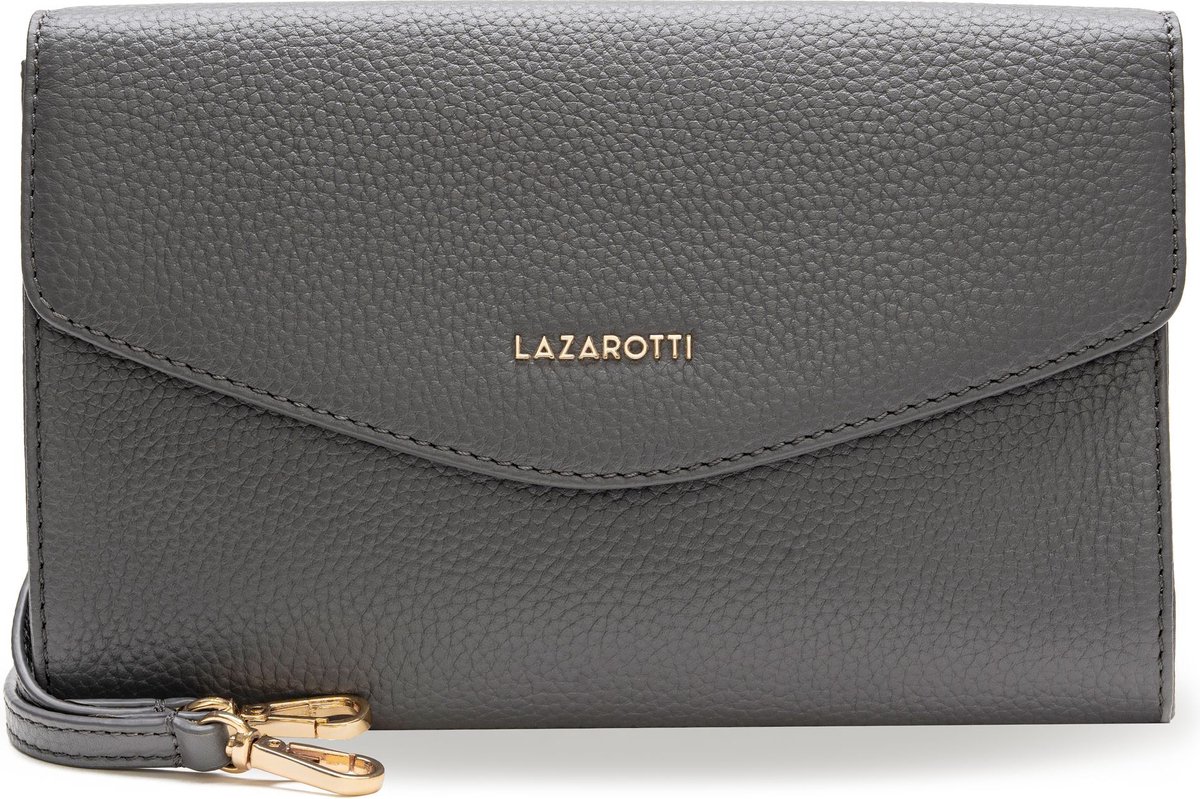 Lazarotti Leren Koppeling Schoudertas Bologna Leather Clutch Grey Grijs