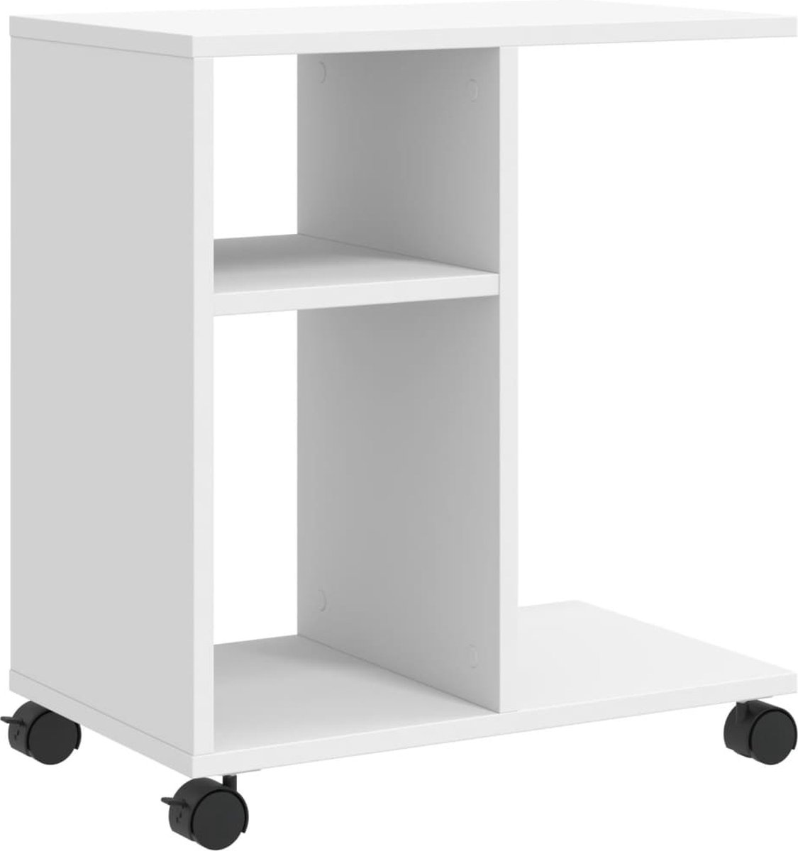 vidaXL Bijzettafel - met - wieltjes - 50x30x55 - bewerkt - hout - wit