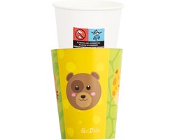 Givi Italia Feestbekers met hoesjes - 8x - dierentuin - papier - themafeestje - 250ml - wegwerpbekers - verjaardag - kinderfeestje