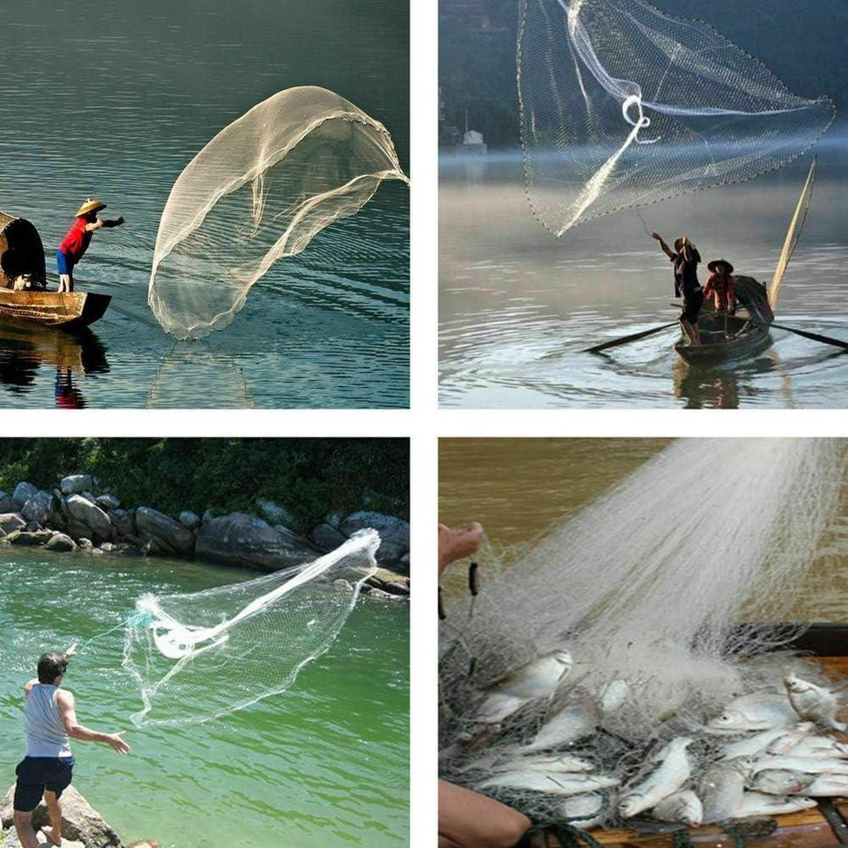 Cocoarm Werpnet voor het vissen, visnet, handgooier, visnet van nylon, draagbaar uitbreidbaar nylon mesh net met 8 m handsnoer, zware ring, 3 diameters