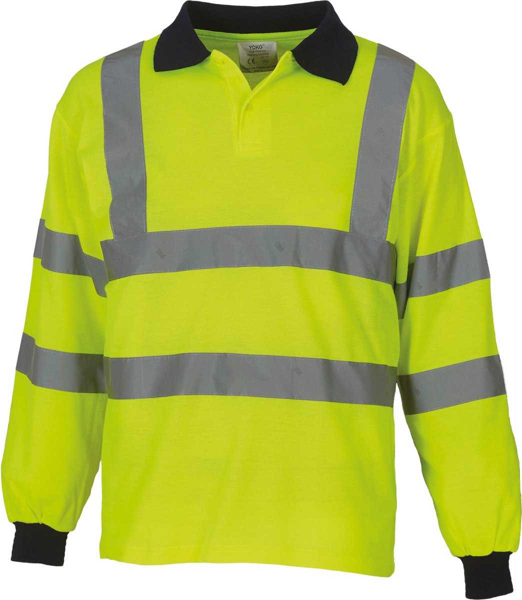 Yoko High Visibility Long Sleeve Polo Shirt YHVJ310 - Hi Vis Yellow - M