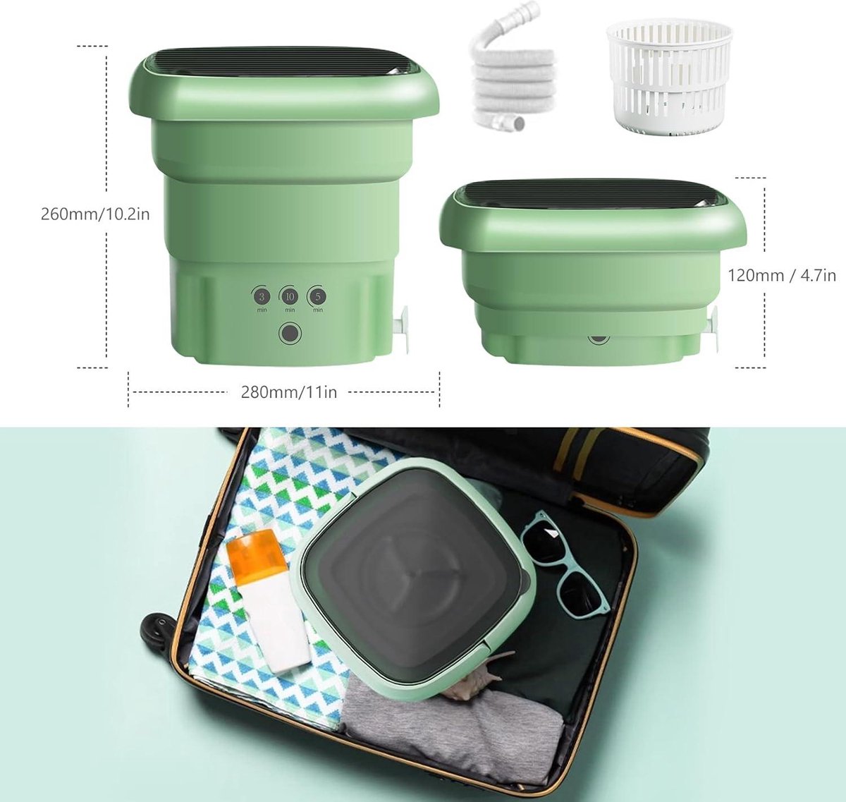 Opvouwbare mini-wasmachine, 15 l, 2-in-1 capaciteit